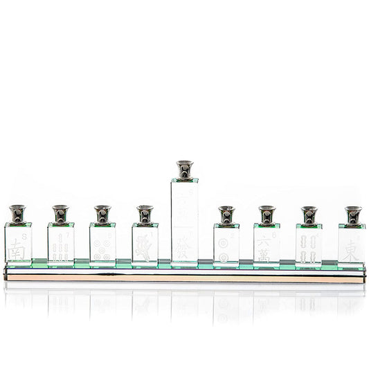 (D) Judaica Menorah Crystal Mah Jong Candleholder Hanukkah Traditional Decor