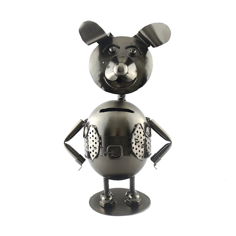 (D) Metal Dog Piggy-Bank Industrial Style 10 x 6 Inches