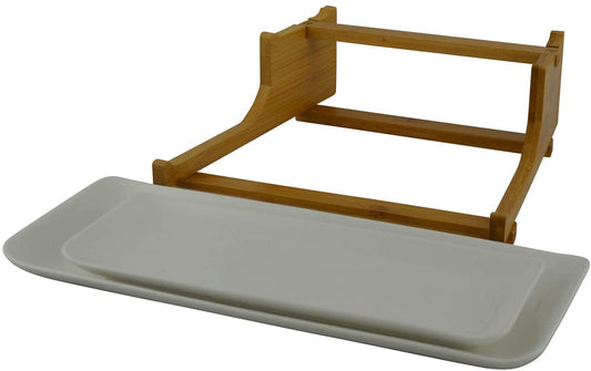 (D) White 2 Tier Serving Stand with 2 Serving Trays for Dessert Presentation