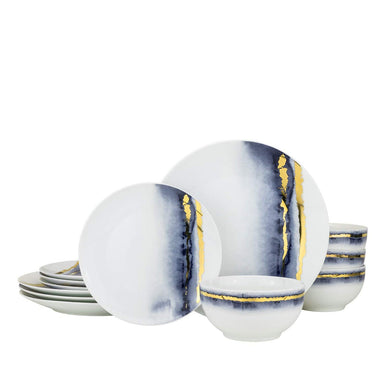 Royalty Porcelain 12-pc Dinner Set 'Blue Lazuli', Bone China Porcelain
