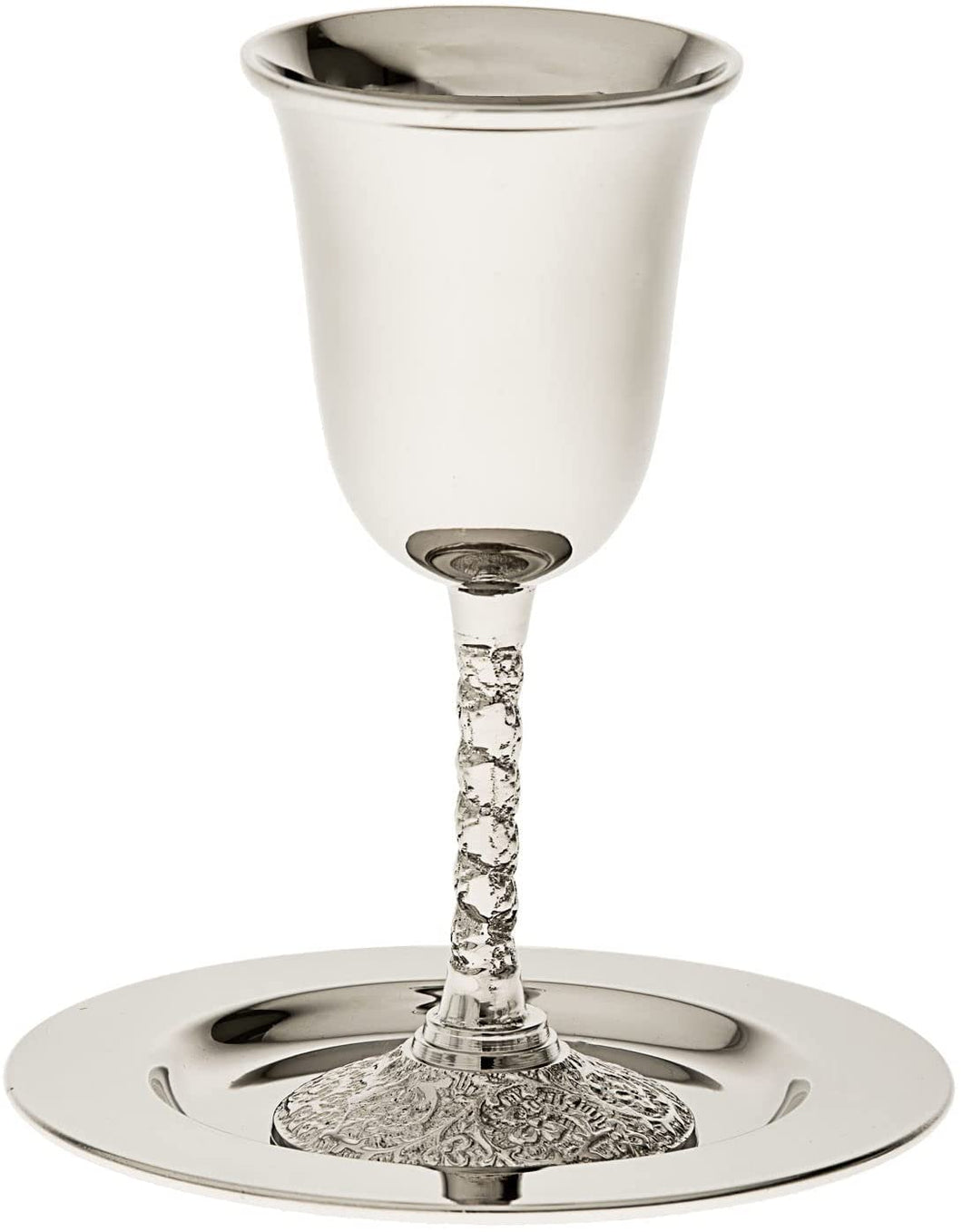 (D) Judaica Kiddush Cup Stainless Steel With Tray Tiny Floral Design