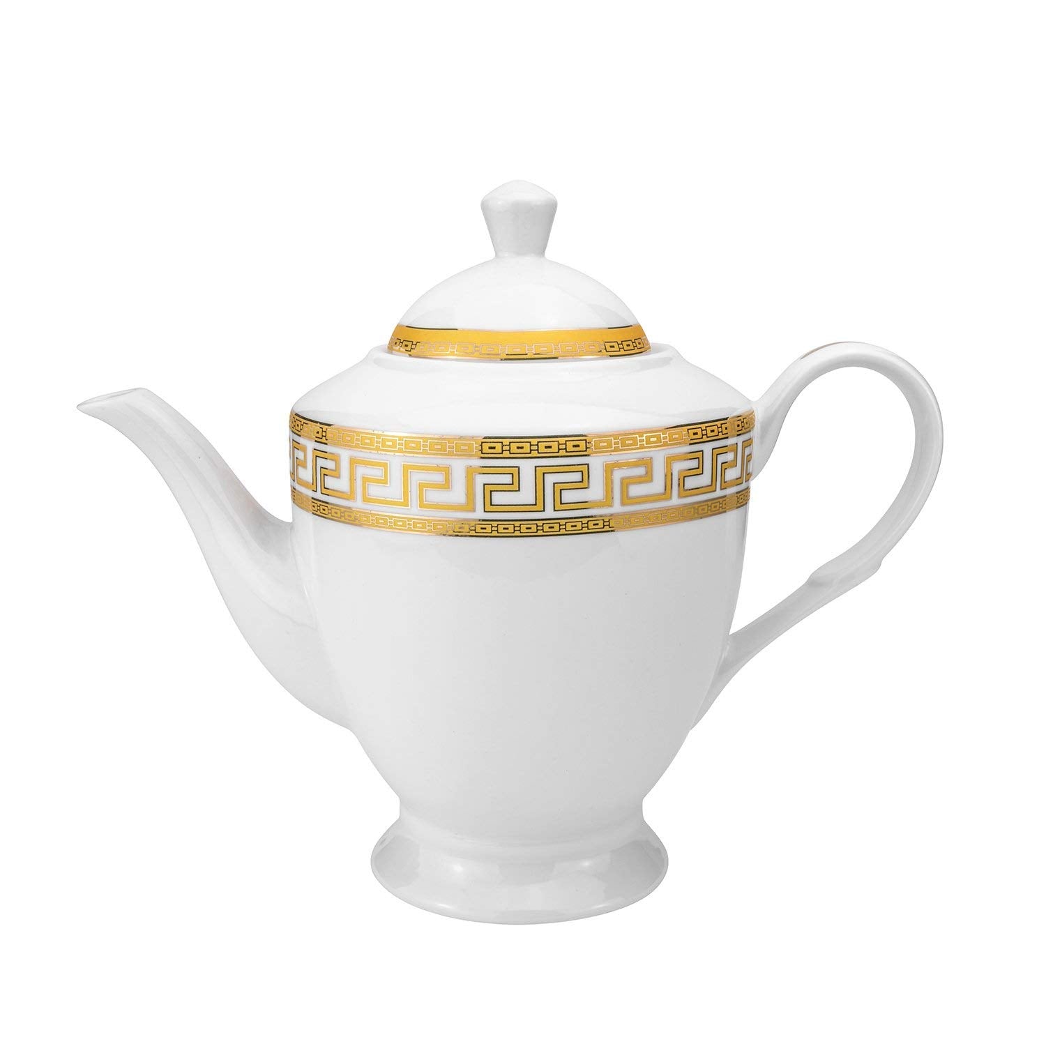 Royalty Porcelain 17-pc Tea set Greek Key Ornament For 6, Bone China Porcelain (Gold)
