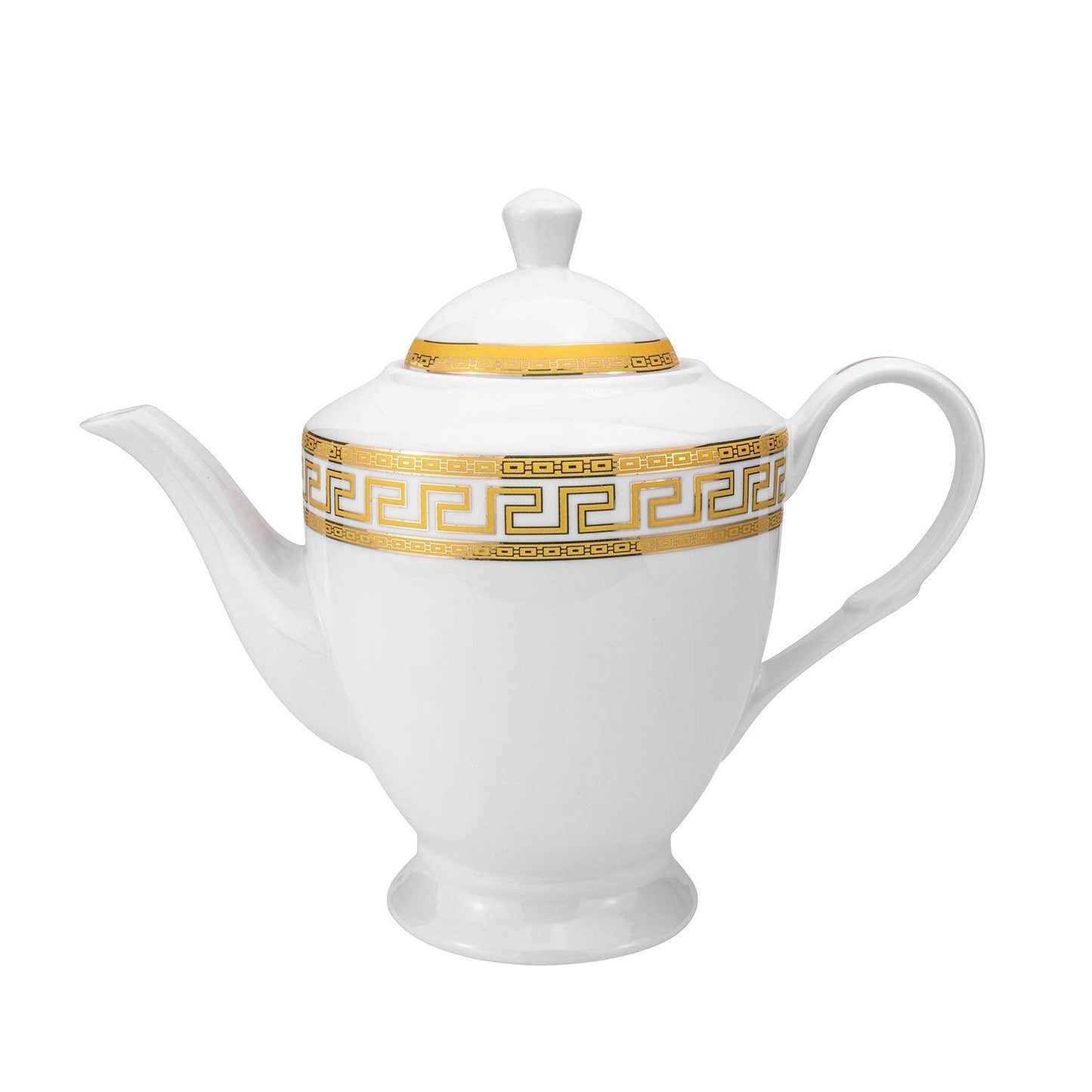 Royalty Porcelain 17-pc Tea set Greek Key Ornament For 6, Bone China Porcelain (Gold)