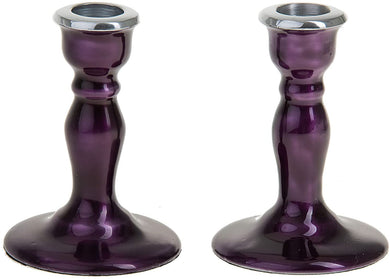 (D) Judaica Candle Sticks Holder Vintage Style Purple for Pillar Candles 2 Pc