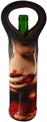 (D) Neoprene Wine Bottle Tote Carrier Bag for Outdoors (Red Glass)