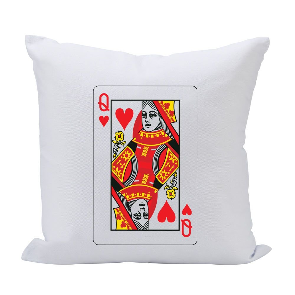 (D) Sofa Throw Pillow, White with Queen of Hearts 16 Inches, Funny Pillow