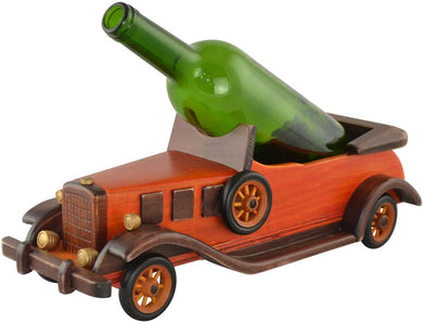 (D) Wine Bottle Holder Wooden Vintage Birthday Gift (Orange Car)