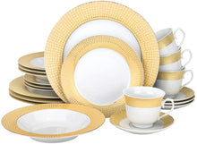 Premium Fine Porcelain Dinner Set for 4, Gold Modern Design