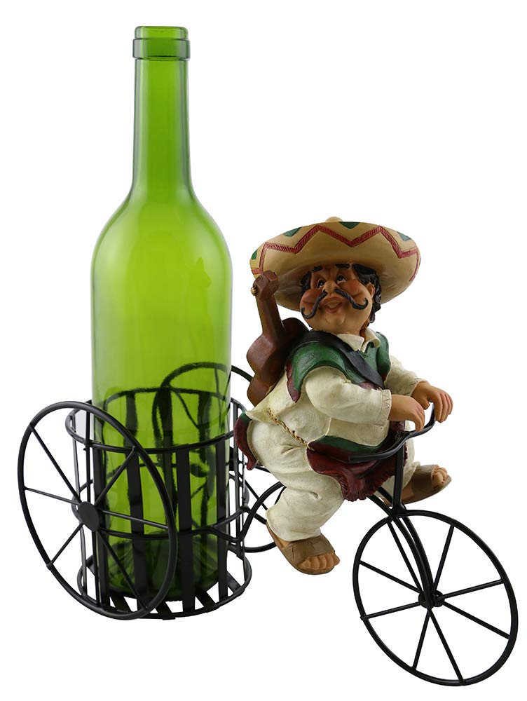 (D) Wine Bottle Holder, Mexican Guitar Player, Bar Counter Decoration 11x9 Inch