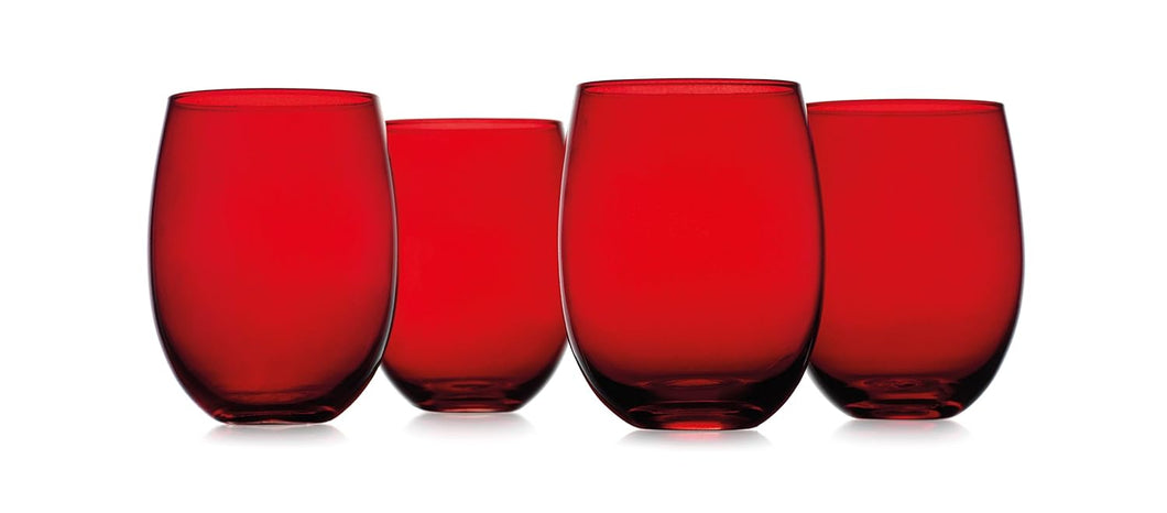 Home Essentials Tuscana Stemless Wine Glasses, Red, 14 oz.