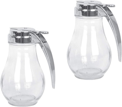 Glass Beverage Dispenser 14 Oz with Handle and Cast Zinc Top, Syrup Dispenser (2 PC)