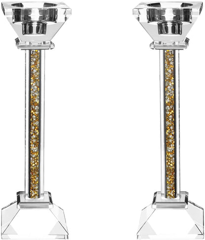 (D) Judaica Crystal Candlesticks with Stones Candle Holder