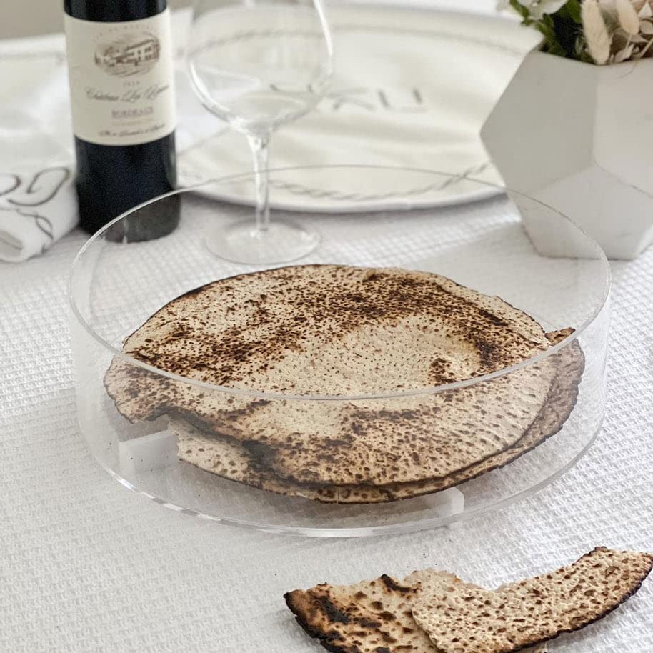 (D) Judaica Lucite Round Matzah Plate Acrylic Holder For Pesach
