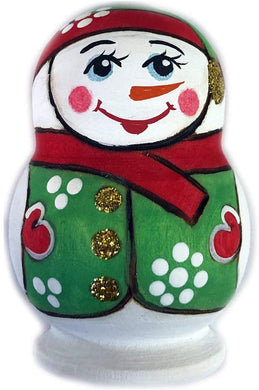 (D) Russian Souvenirs Matryoshka Doll Wooden Magnet (Green Snowman)