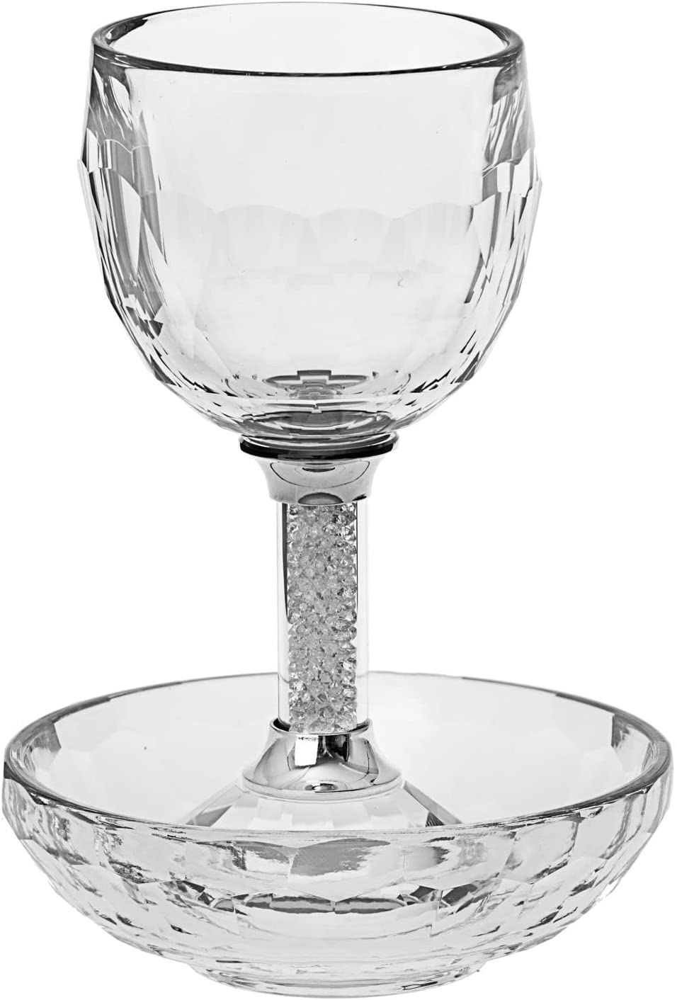 (D) Judaica Kiddush Cup Crystal With Tray Clear Shabbat Judaica Shabbos decor