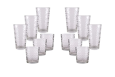 (D) Drinking Water Glasses Set Of 12 Clear Glasses Hi-Ball, DOF For Kitchen