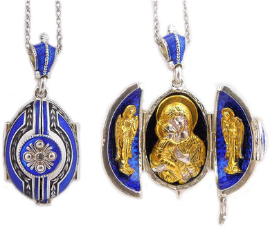 (D) Religious Gifts Enamel Silver Faberge Style Egg Gold Plated Angels Blue