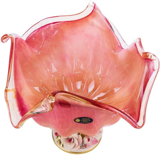 Footed Large Fruit Bowl 'Lambda' Serving Fruit Centerpiece Bowl 12 Inch (Pink)