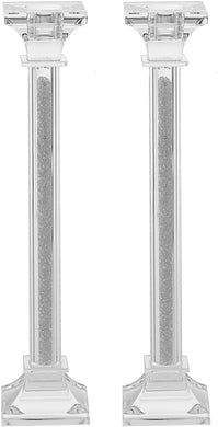 (D) Pair of Judaica Candlestick Crystal Silver Candle Holders 2 Pc (10'')