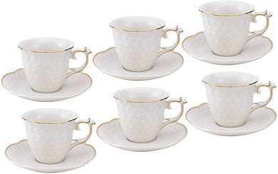 Royalty Porcelain 12pc Espresso Coffee 'Filigreesity Star', Bone China (Gold)