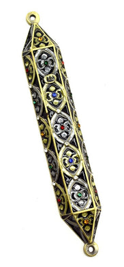 (D) Gold Handcrafted Mezuzah, Ornate Design with Multicolor Swarovski 6 Inch