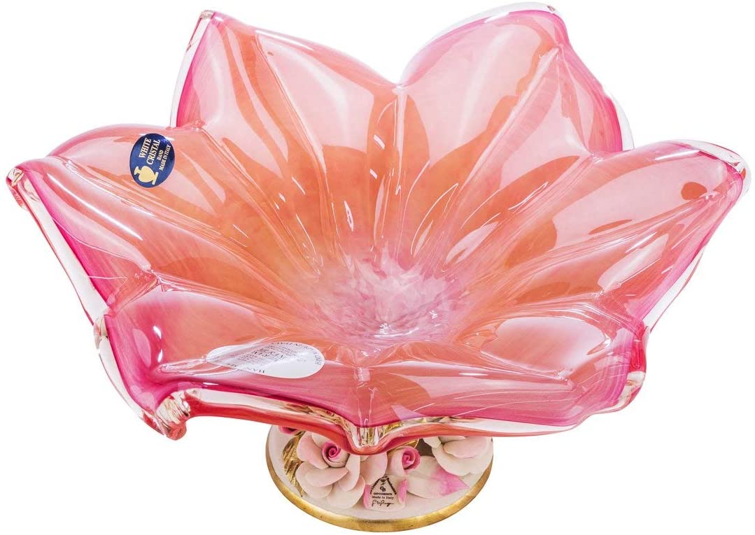 Footed Fruit Bowl 'Star' Large Serving Centerpiece Bowl 15 Inch (Pink)