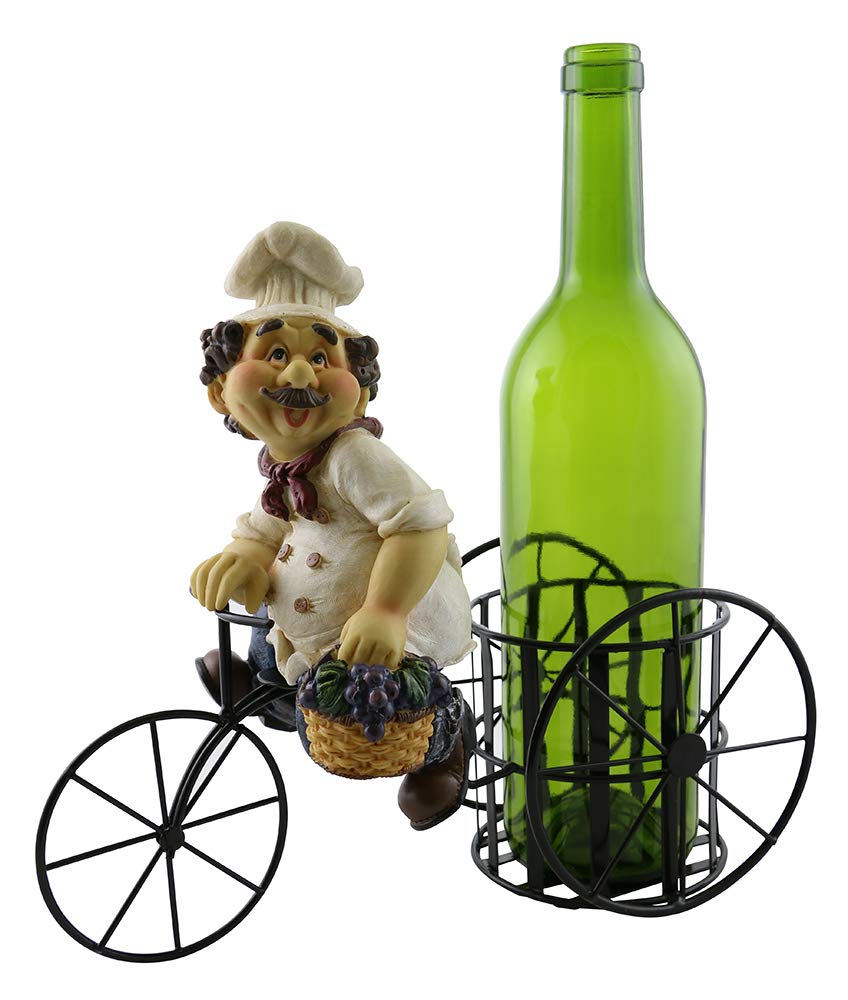 (D) Wine Bottle Holder, Chef with Grapes, Kitchen Decoration, 11 x 9 Inches