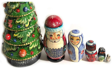 (D) Russian Souvenirs Tree Nesting Dolls Matryoshka Wood Stacking Nested Set 6pc