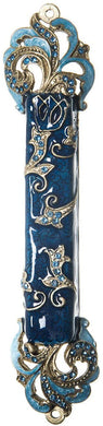 (D) Judaica Blue Mezuzah Case with Stones