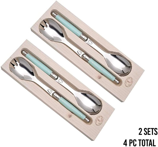 (D) Laguiole Flatware, Jean Dubost Salad Servers in a Tray 2-p 2 PACK (Blue)