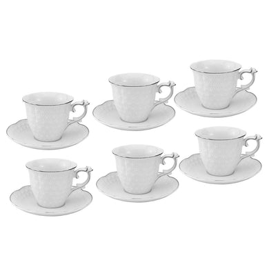 Royalty Porcelain 12pc Espresso Coffee 'Filigreesity Star', Bone China (Silver)