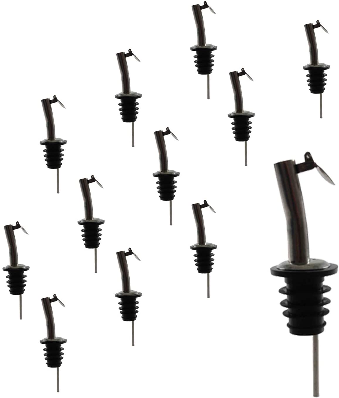 Stainless Steel Jet Liquor Pourer With Flip Cap, Fast Flow, Barware (12 Pieces)