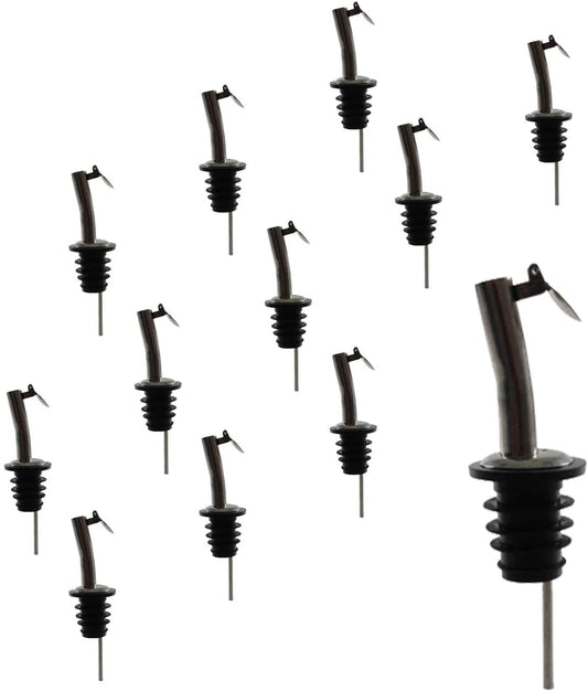 Stainless Steel Jet Liquor Pourer With Flip Cap, Fast Flow, Barware (12 Pieces)