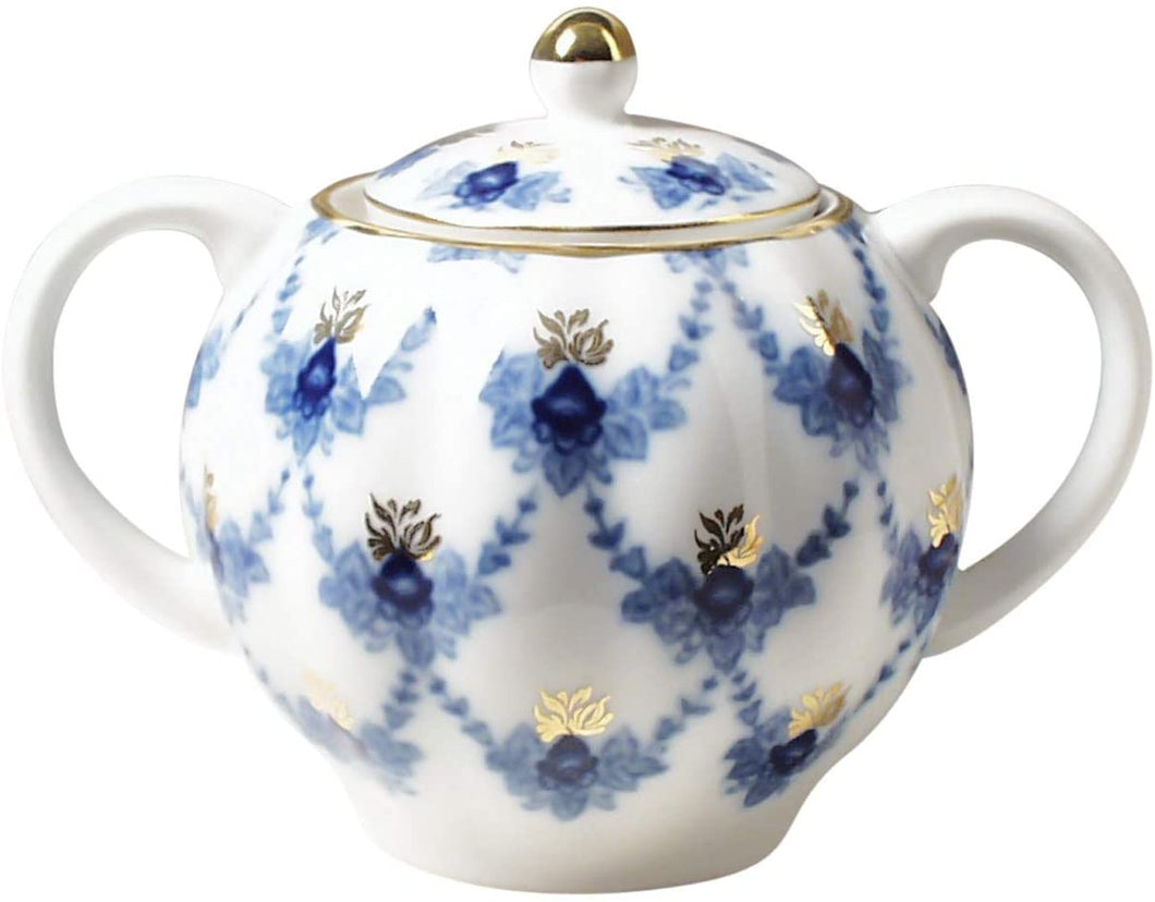 (D) Royalty Porcelain Lomonosov Cobalt Blue Evening Time Sugar Bowl