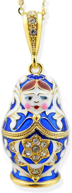(D) Russian Souvenirs Nesting Dolls Matryoshka Enamel Pendant Silver 925 (Blue)