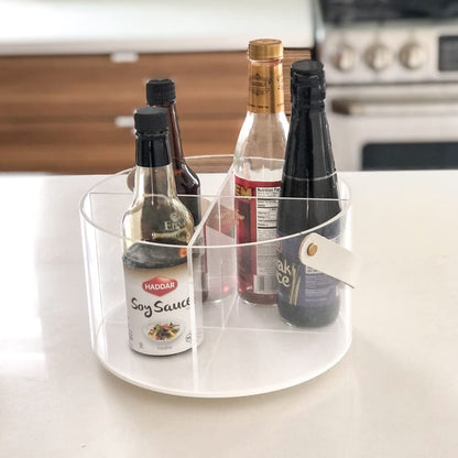 (D) Judaica Lucite Caddy with Leatherette Handles Storage Box