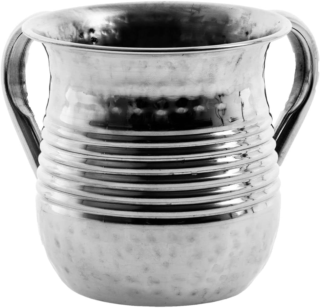 (D) Judaica Wash Cup Stainless Steel Metal Stripes Negel Vasser Cup