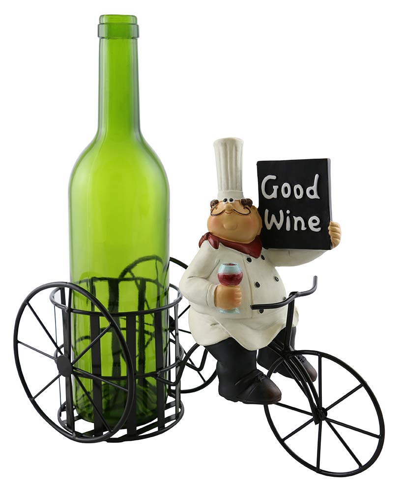 (D) Wine Bottle Holder, Old Chef with Sign, Bar Counter Decoration, Wine Decor