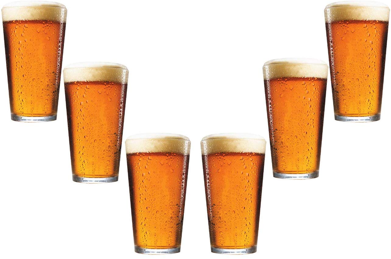 Herradura Pint Glass Beer Glasses 16 Oz, Modern Party Glassware Set of (6)