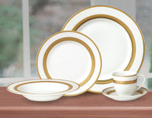 Royalty Porcelain "Queen" 20-Piece White & Gold Dinnerware Set, 24K Gold-Plated Fine Porcelain, Service for 4