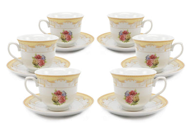 Royalty Porcelain 12-pc Tea Set 'Pale Roses', Vintage Flower Print Service for 6