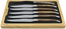 (D) Vintage Handcrafted 6-Piece Steak Cutlery Set (Brown Walnut Wood Handles)