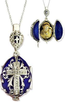 (D) Religious Gifts Enamel Locked Silver Faberge Style Egg Gold Plated Pendant
