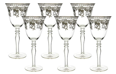 (D) Crystal Wine Stem Glasses with Luxury Silver Decoration 6-pc Set, Glassware