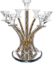 (D) Judaica Clear Crystal Candelabra 7 Arm Candle Holder 13.5" H (Silver Gold)