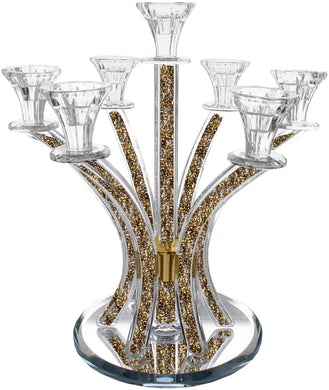 (D) Judaica Clear Crystal Candelabra 7 Arm Candle Holder 13.5