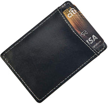 (D) Leather Money Clip Business Card Holder for Men, Small Gift for Him (Black)