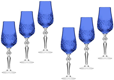 Russian Color Crystal Stem Glasses Sparkling Wine Champagne Flute 6 Pc (Blue)