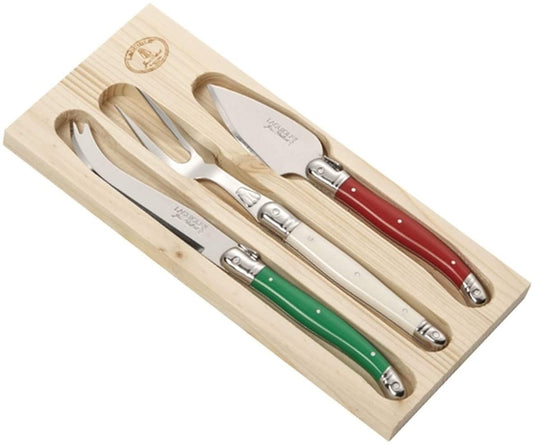 (D) Laguiole French 3-pc Italian Flag Parmesan Cheese Set, Vintage (2 PACK)