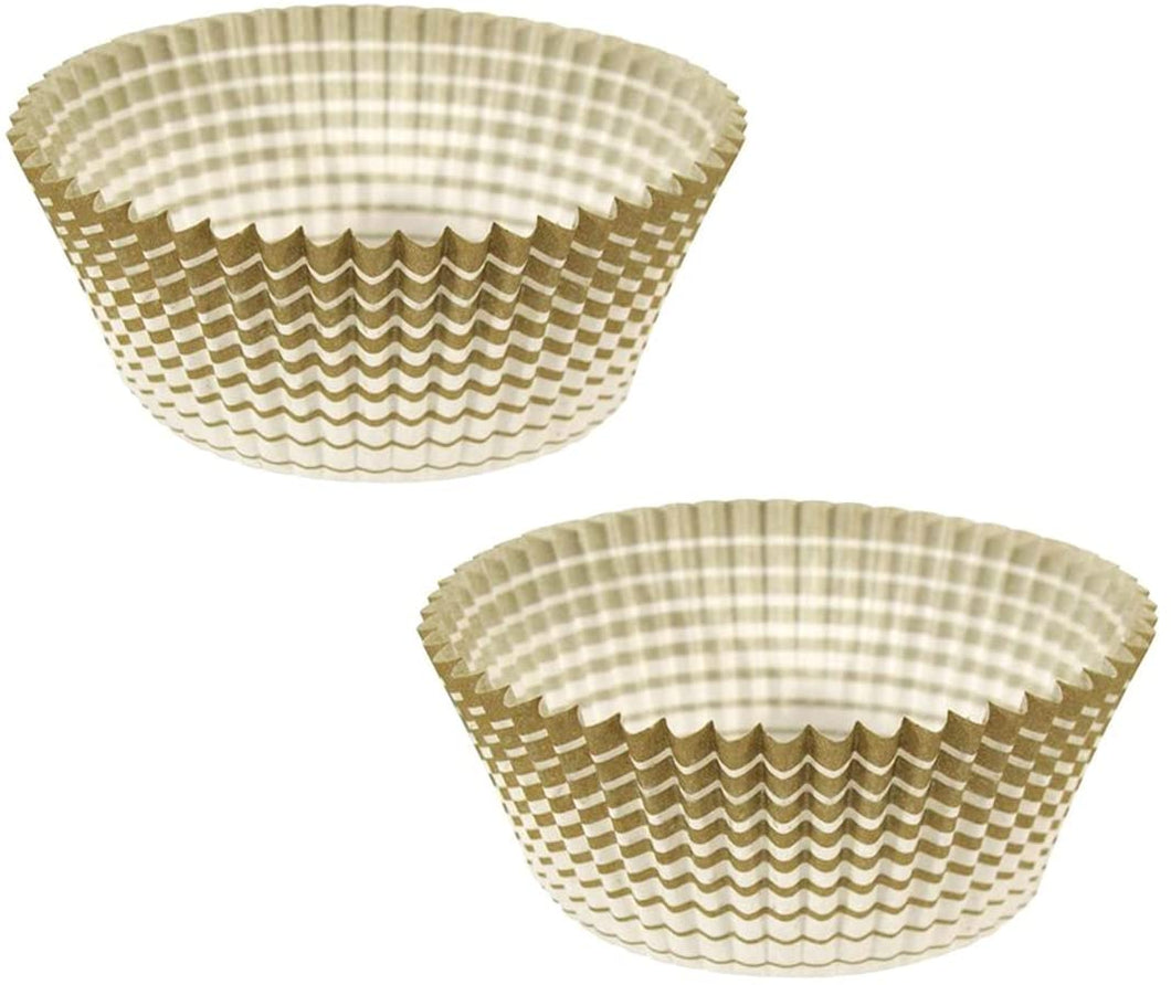 Ateco Baking Cups for Cupcakes or Muffins (2 PC, 1” Base X .75” Gold Stripe)